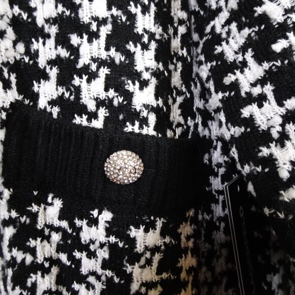 Karl Lagerfeld Cardigan Women's Size XL Black White Herringbone Cropped Classic - Picture 6 of 13